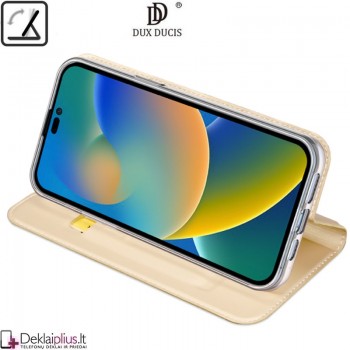 Dux Ducis dirbtinės odos viršelis - auksinės spalvos (Apple Iphone 14 Pro)